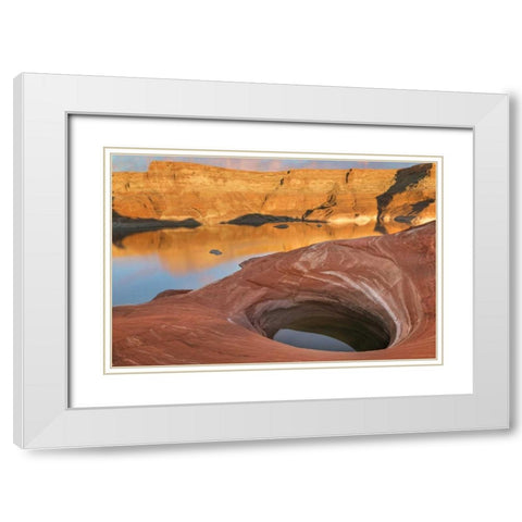 USA, Utah A weathering pit at Lake Powell White Modern Wood Framed Art Print with Double Matting by Paulson, Don