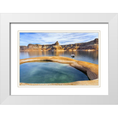 Utah, Glen Canyon NRA Houseboat on Lake Powell White Modern Wood Framed Art Print with Double Matting by Paulson, Don