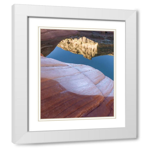 Utah, Glen Canyon Bleached patterns in sandstone White Modern Wood Framed Art Print with Double Matting by Paulson, Don