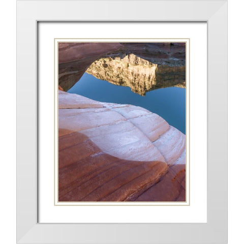 Utah, Glen Canyon Bleached patterns in sandstone White Modern Wood Framed Art Print with Double Matting by Paulson, Don