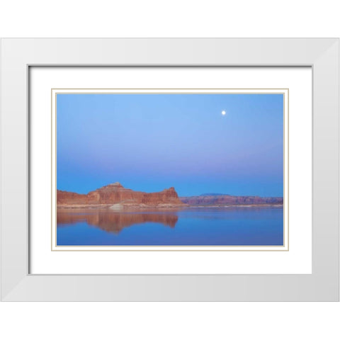 Utah, Glen Canyon NRA Moon over Lake Powell White Modern Wood Framed Art Print with Double Matting by Paulson, Don