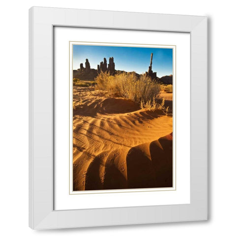 UT, Monument Valley Totem pole and sand dunes White Modern Wood Framed Art Print with Double Matting by Rotenberg, Nancy