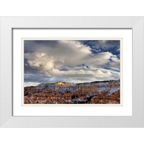 Utah, Bryce Canyon Snow on autumn landscape White Modern Wood Framed Art Print with Double Matting by OBrien, Jay