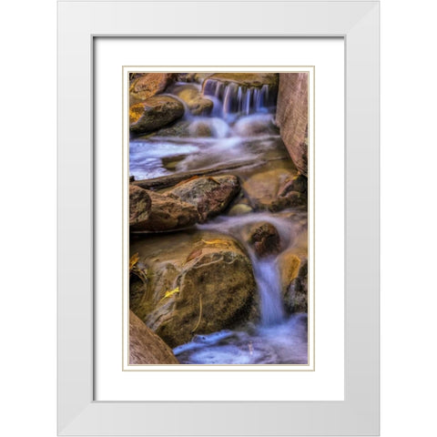 USA, Utah, Zion NP Rocks in stream White Modern Wood Framed Art Print with Double Matting by OBrien, Jay