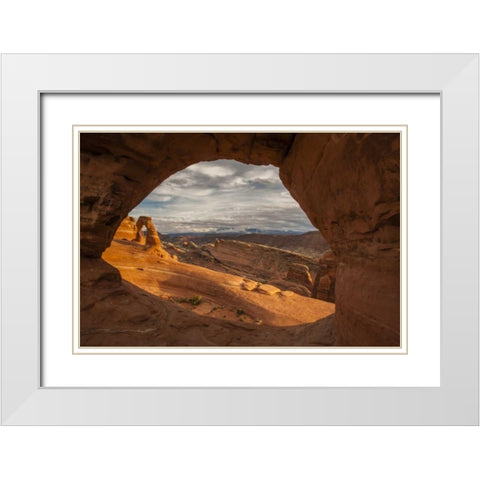 UT, Arches NP Delicate Arch at sunset White Modern Wood Framed Art Print with Double Matting by Illg, Cathy and Gordon