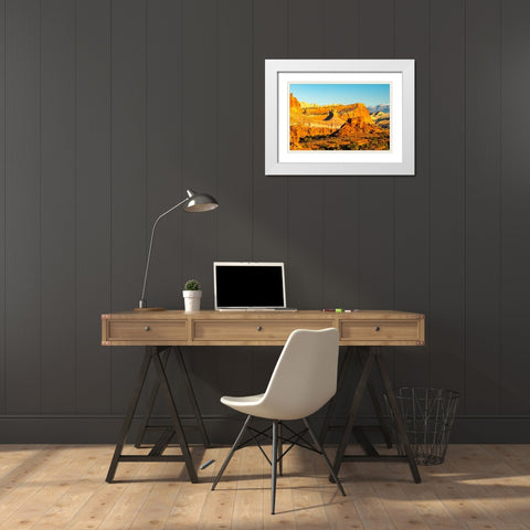 USA- Utah- Capitol Reef National Park. Eroded rock formations and mountain. White Modern Wood Framed Art Print with Double Matting by Jaynes Gallery