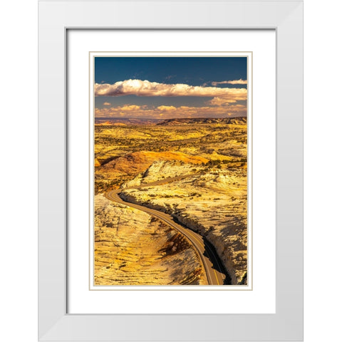 USA- Utah- Grand Staircase Escalante National Monument. Road through rugged landscape. White Modern Wood Framed Art Print with Double Matting by Jaynes Gallery