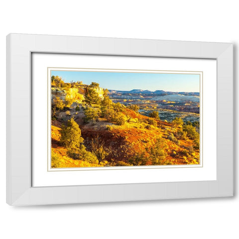 USA- Utah- Grand Staircase Escalante National Monument. Sunrise on cliff and valley. White Modern Wood Framed Art Print with Double Matting by Jaynes Gallery