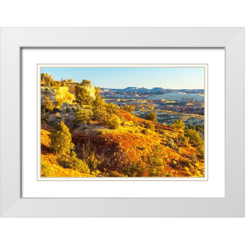 USA- Utah- Grand Staircase Escalante National Monument. Sunrise on cliff and valley. White Modern Wood Framed Art Print with Double Matting by Jaynes Gallery