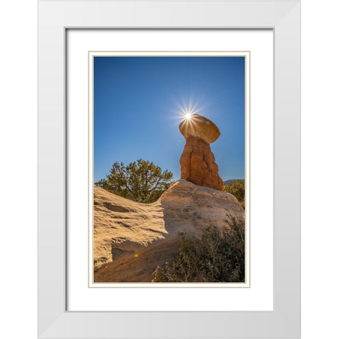 USA- Utah- Devils Garden Outstanding Natural Area. Sun starburst on hoodoo rock formations. White Modern Wood Framed Art Print with Double Matting by Jaynes Gallery