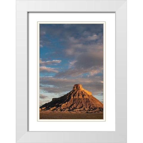Utah Early morning clouds at Factory Butte-Upper Blue Hills White Modern Wood Framed Art Print with Double Matting by Zimmerman, Judith