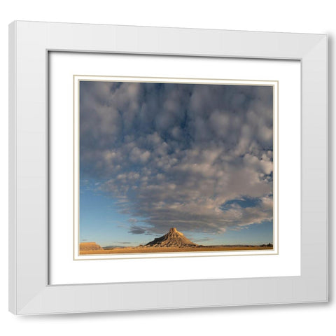 Utah Early morning clouds at Factory Butte-Upper Blue Hills White Modern Wood Framed Art Print with Double Matting by Zimmerman, Judith