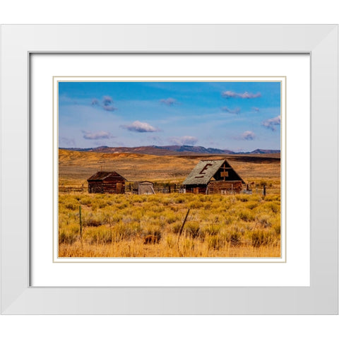 USA-Utah-old wooden barn and shed along highway 39 west of Woodruff White Modern Wood Framed Art Print with Double Matting by Gulin, Sylvia