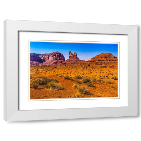 Colorful Sitting Hen Butte rock formation-Monument Valley-Utah White Modern Wood Framed Art Print with Double Matting by Perry, William