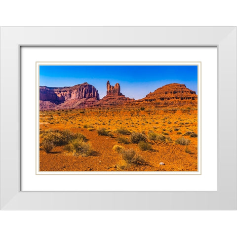 Colorful Sitting Hen Butte rock formation-Monument Valley-Utah White Modern Wood Framed Art Print with Double Matting by Perry, William