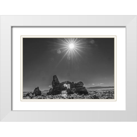 Black and white Turret Arch- Windows Section- Arches National Park- Moab- Utah. White Modern Wood Framed Art Print with Double Matting by Perry, William