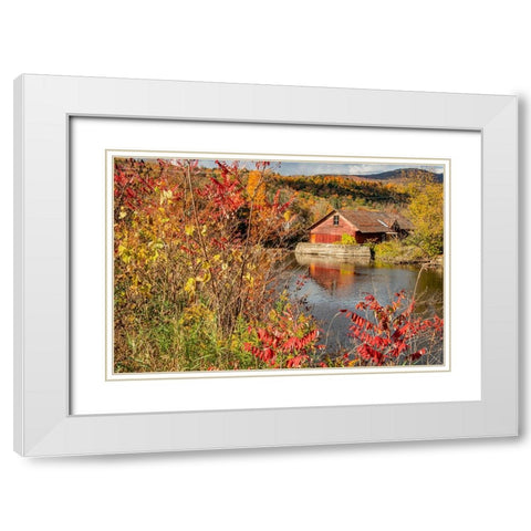 USA-Vermont-Moscow-mill on Little River pond there-fall foliage White Modern Wood Framed Art Print with Double Matting by Jones, Allison