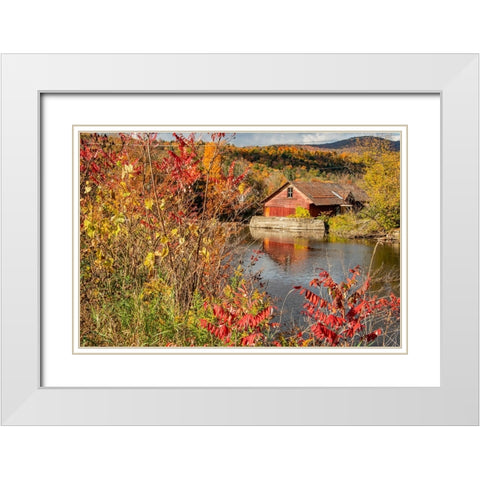 USA-Vermont-Moscow-mill on Little River pond there-fall foliage White Modern Wood Framed Art Print with Double Matting by Jones, Allison