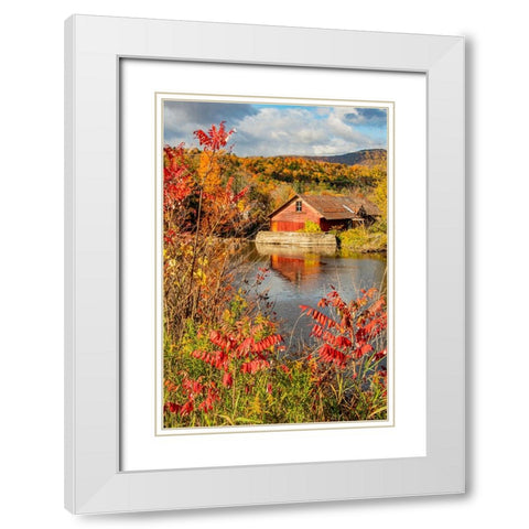 USA-Vermont-Moscow-mill on Little River pond there-fall foliage White Modern Wood Framed Art Print with Double Matting by Jones, Allison