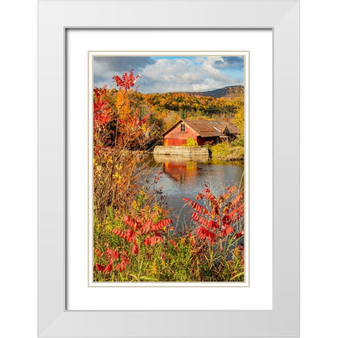USA-Vermont-Moscow-mill on Little River pond there-fall foliage White Modern Wood Framed Art Print with Double Matting by Jones, Allison