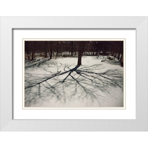 USA-Vermont-Morrisville-moon shadow of ash tree on snow-covered lawn White Modern Wood Framed Art Print with Double Matting by Jones, Allison
