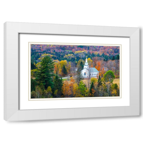 USA-New England-Vermont small village-and white church-Autumn White Modern Wood Framed Art Print with Double Matting by Gulin, Sylvia
