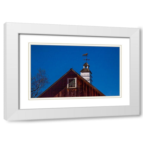 USA-New England-Vermont weather vane on top of wooden barn topped with horse White Modern Wood Framed Art Print with Double Matting by Gulin, Sylvia