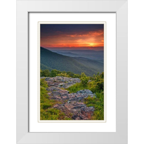 VA, Franklin Cliff Overlook Sunset on mountains White Modern Wood Framed Art Print with Double Matting by OBrien, Jay