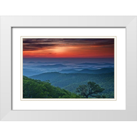 VA, Franklin Cliff Overlook Sunset on mountains White Modern Wood Framed Art Print with Double Matting by OBrien, Jay