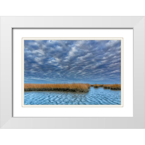 Virginia Cloudy scenic on Chincoteague Island White Modern Wood Framed Art Print with Double Matting by OBrien, Jay