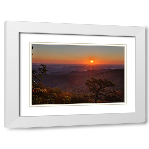 USA-Virginia-Shenandoah National Park-Sunrise along Skyline Drive in the Fall White Modern Wood Framed Art Print with Double Matting by Looney, Hollice