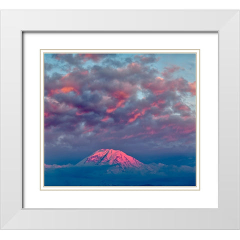 Mt Rainier at sunset-Washington State White Modern Wood Framed Art Print with Double Matting by Jones, Adam