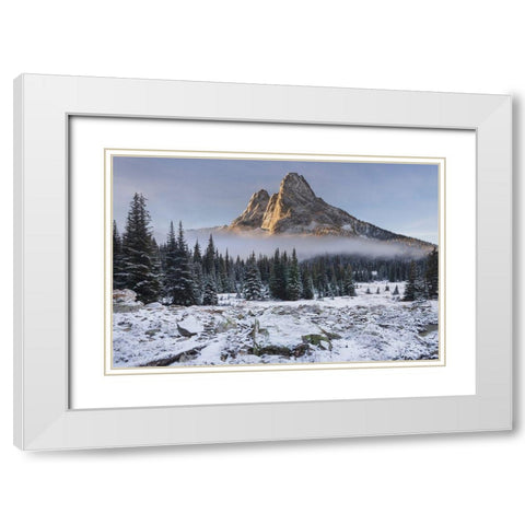 Fresh autumn snow on Liberty Bell Mountain and meadows of Washington State Pass White Modern Wood Framed Art Print with Double Matting by Majchrowicz, Alan