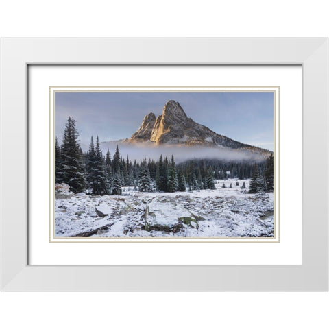 Fresh autumn snow on Liberty Bell Mountain and meadows of Washington State Pass White Modern Wood Framed Art Print with Double Matting by Majchrowicz, Alan