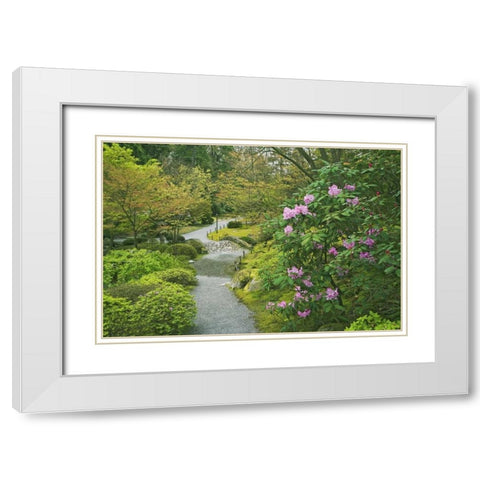 Washington, Seattle Path through a garden park White Modern Wood Framed Art Print with Double Matting by Flaherty, Dennis