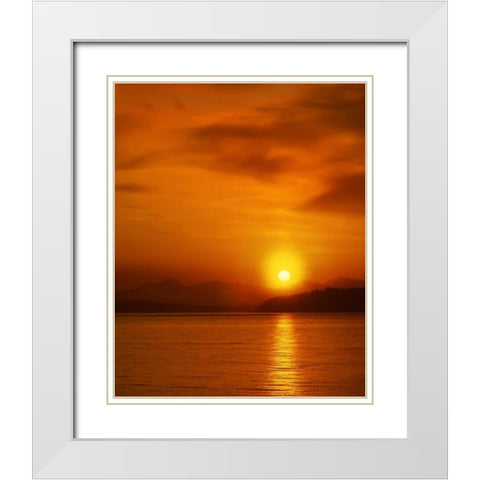 Washington, Snohomish Co Sunset over Puget Sound White Modern Wood Framed Art Print with Double Matting by Terrill, Steve