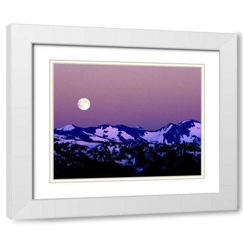 WA, Olympic NP Moonrise from Hurricane Ridge White Modern Wood Framed Art Print with Double Matting by Kelley, David