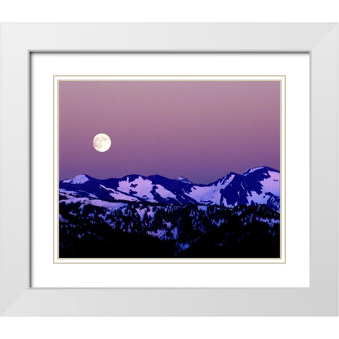WA, Olympic NP Moonrise from Hurricane Ridge White Modern Wood Framed Art Print with Double Matting by Kelley, David