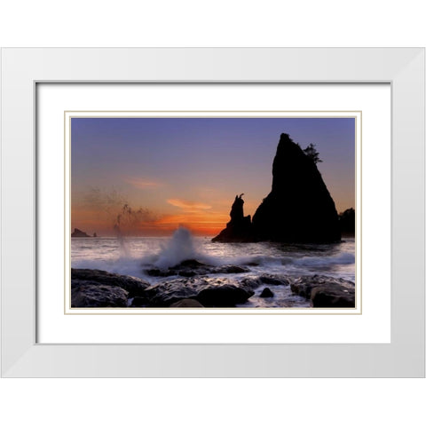 WA, Olympic NP Sea stack at Rialto Beach, sunset White Modern Wood Framed Art Print with Double Matting by Paulson, Don