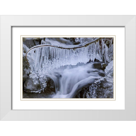 Washington, Olympic NP Icy winter waterfall White Modern Wood Framed Art Print with Double Matting by Paulson, Don