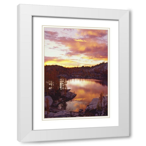 WA, North Cascades Sunrise clouds on Rune Lake White Modern Wood Framed Art Print with Double Matting by Satushek, Steve