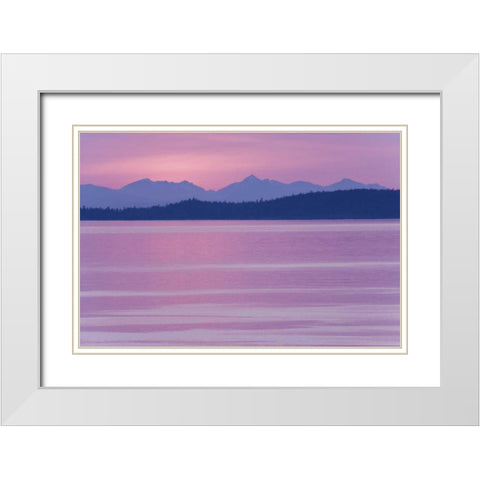 WA, San Juans, view over Haro Straight at sunset White Modern Wood Framed Art Print with Double Matting by Paulson, Don