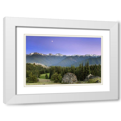 WA, Olympic NP Moonrise viewed from Deer Park White Modern Wood Framed Art Print with Double Matting by Paulson, Don