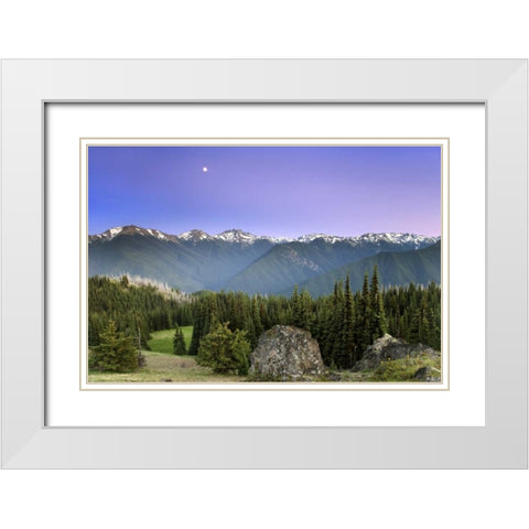 WA, Olympic NP Moonrise viewed from Deer Park White Modern Wood Framed Art Print with Double Matting by Paulson, Don