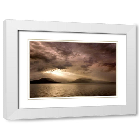 WA, Seabeck God rays shine through dark clouds White Modern Wood Framed Art Print with Double Matting by Paulson, Don