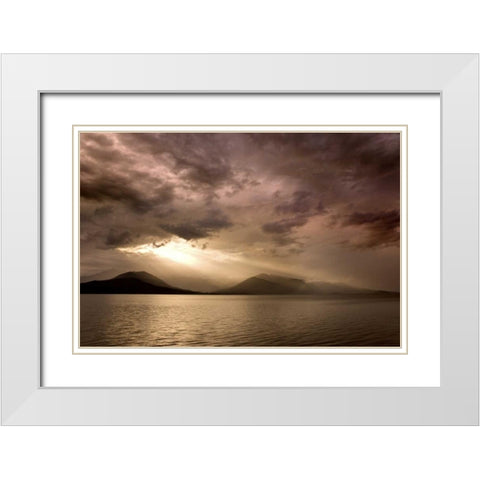 WA, Seabeck God rays shine through dark clouds White Modern Wood Framed Art Print with Double Matting by Paulson, Don