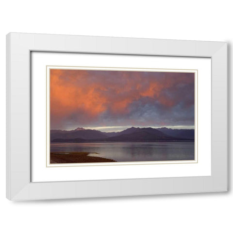 WA, Seabeck Sunset over Hood Canal and Olympics White Modern Wood Framed Art Print with Double Matting by Paulson, Don