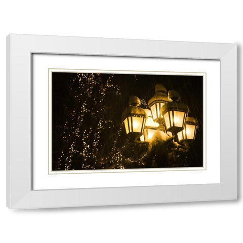 WA, Leavenworth snowy street lamps in winter White Modern Wood Framed Art Print with Double Matting by Paulson, Don