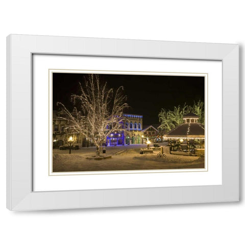 USA, Washington, Leavenworth, Christmas Lights - White Modern Wood Framed Art Print with Double Matting by Paulson, Don