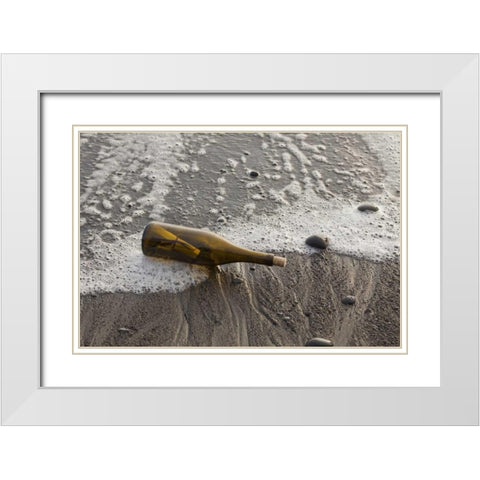 WA, Olympic NP Message in a bottle on shore White Modern Wood Framed Art Print with Double Matting by Paulson, Don